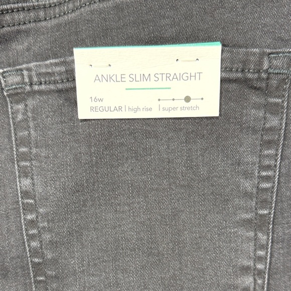 M J Maurices Jeans Black Faux Leather Accent Slim Straight Ankle Hi-Rise Nwt 16w - Picture 9 of 13